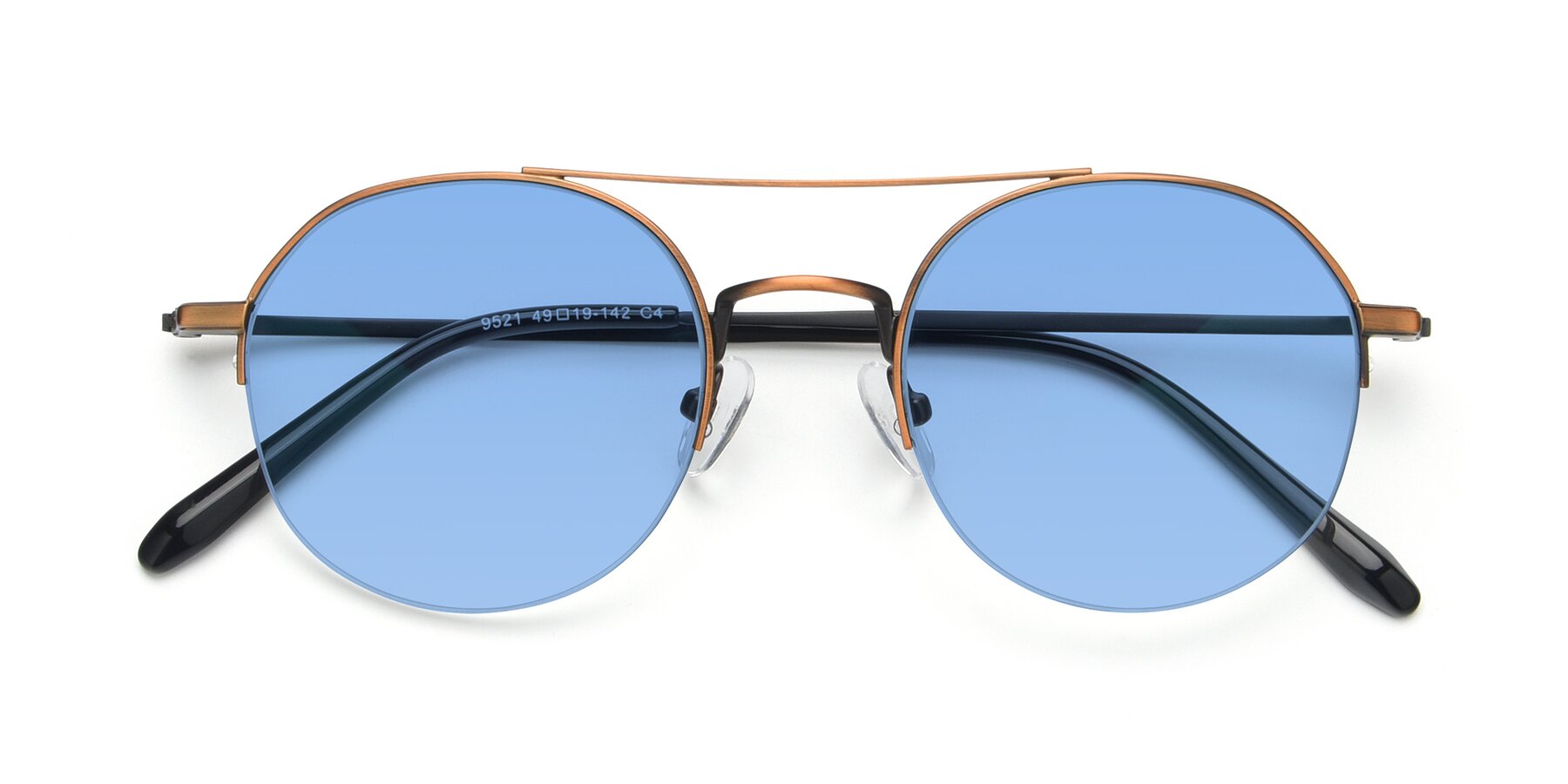 Folded Front of 9521 in Bronze with Medium Blue Tinted Lenses