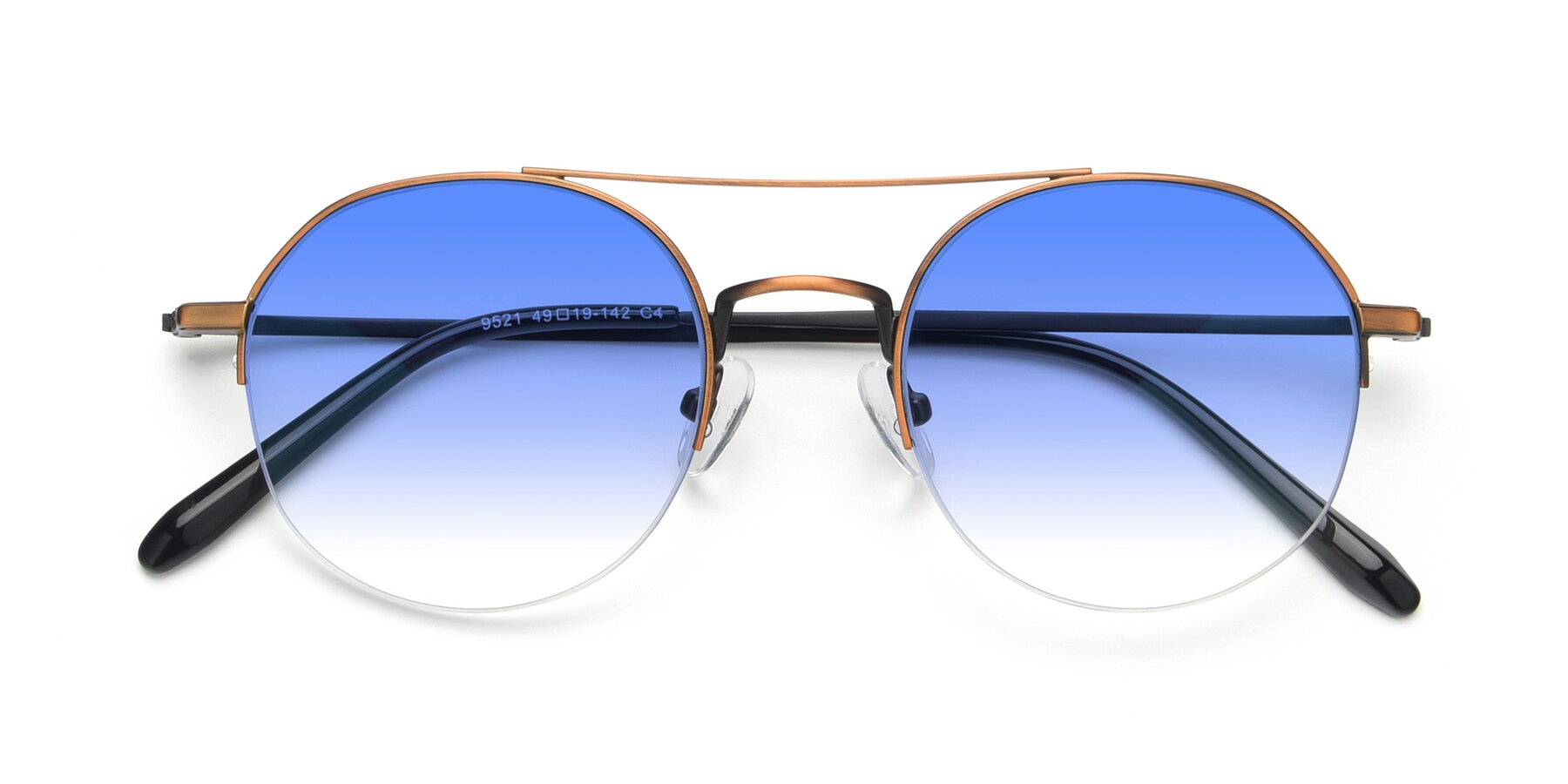 View of 9521 in Bronze with Blue Gradient Lenses