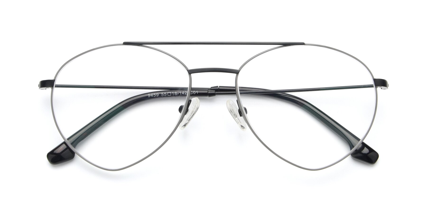Folded Front of 9459 in Matte Black-Grey with Clear Eyeglass Lenses