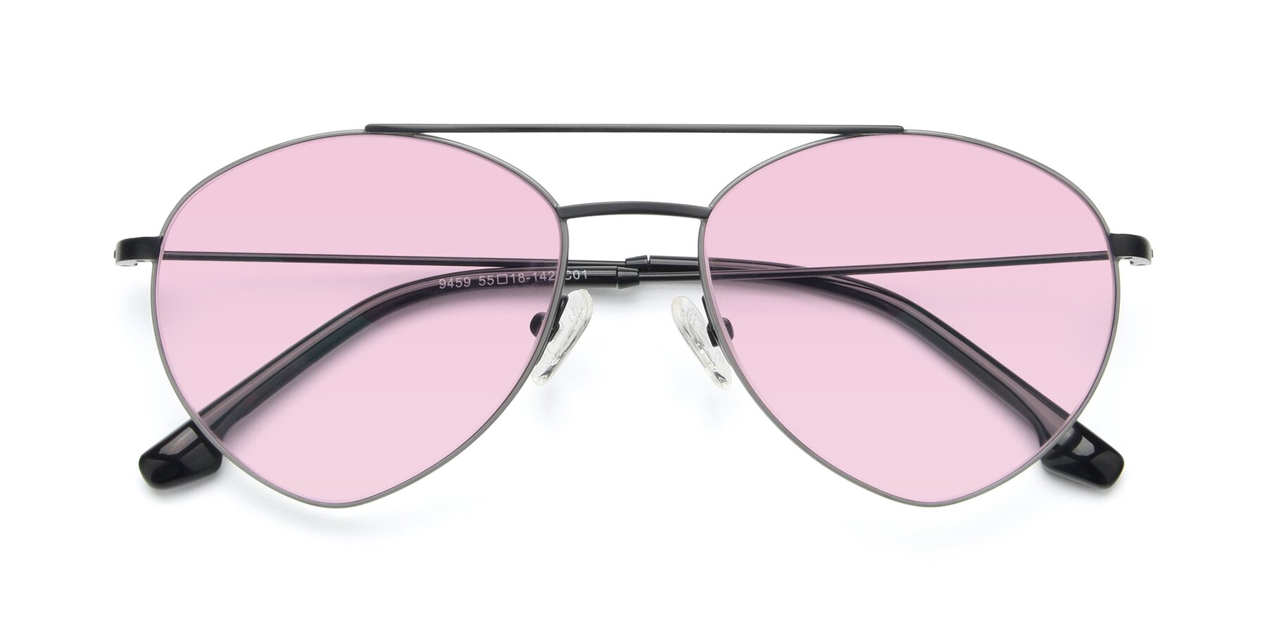 Folded Front of 9459 in Matte Black-Grey with Light Pink Tinted Lenses