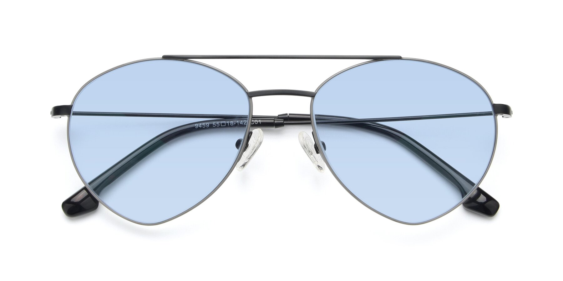 Folded Front of 9459 in Matte Black-Grey with Light Blue Tinted Lenses