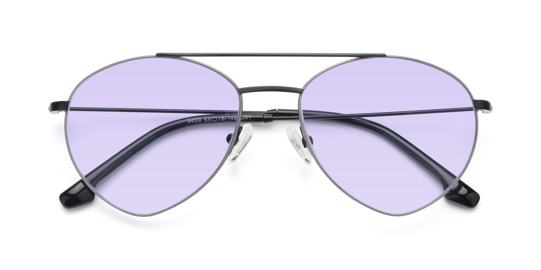 Folded Front of 9459 in Matte Black-Grey with Light Purple Tinted Lenses