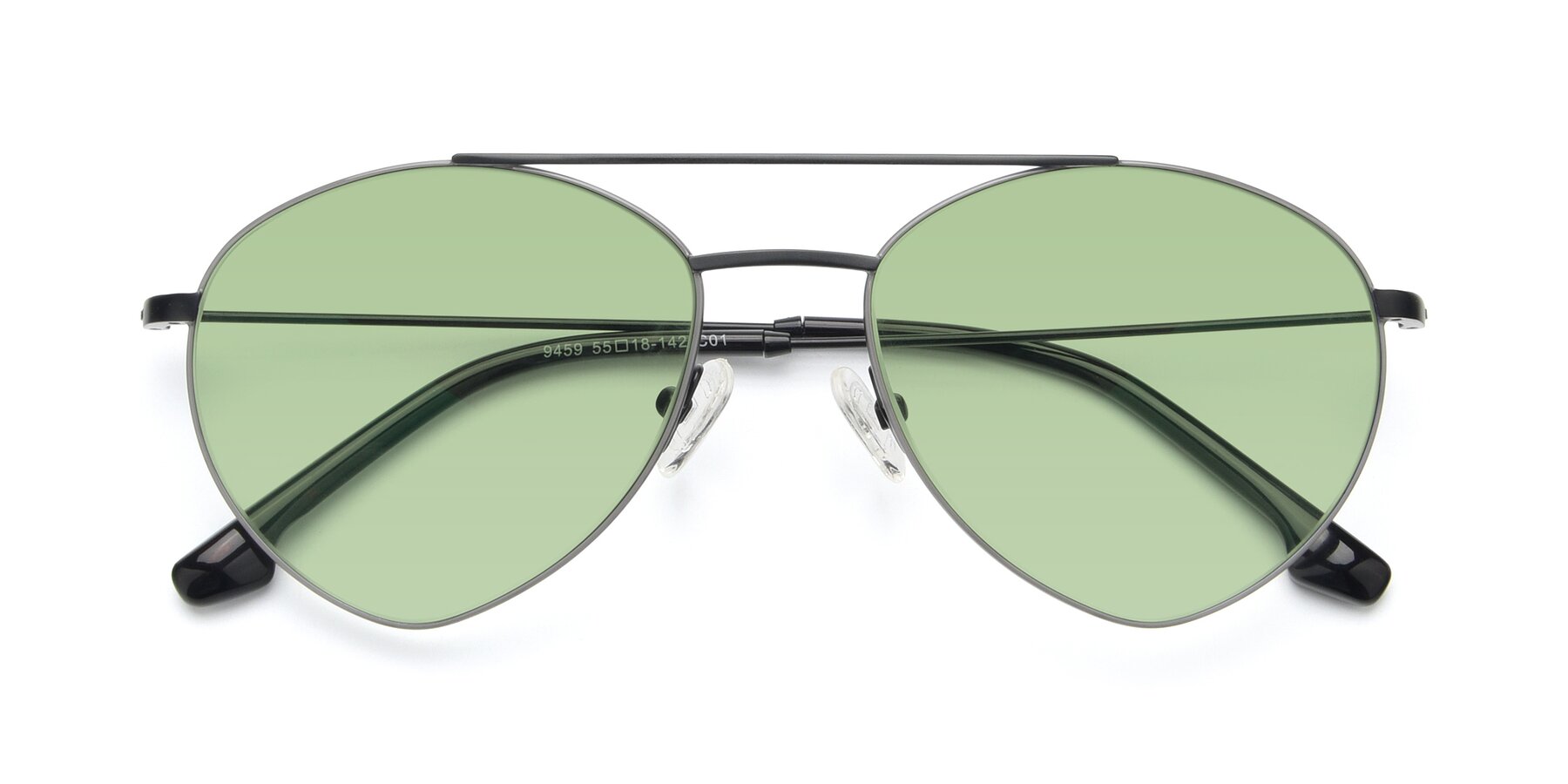 Folded Front of 9459 in Matte Black-Grey with Medium Green Tinted Lenses