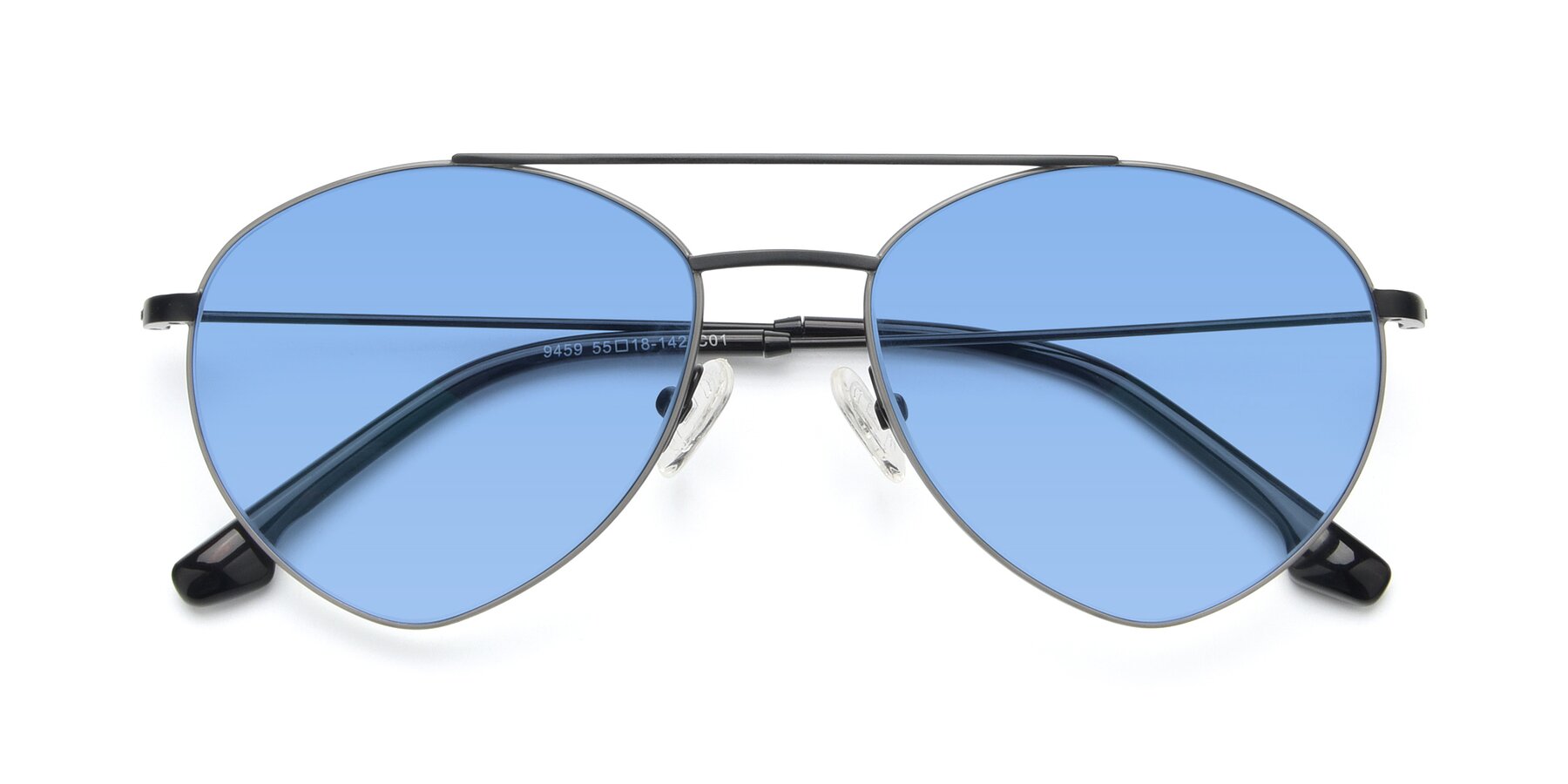 Matte Black Grey Geek Chic Aviator Geometric Tinted Sunglasses With Medium Blue Sunwear Lenses 