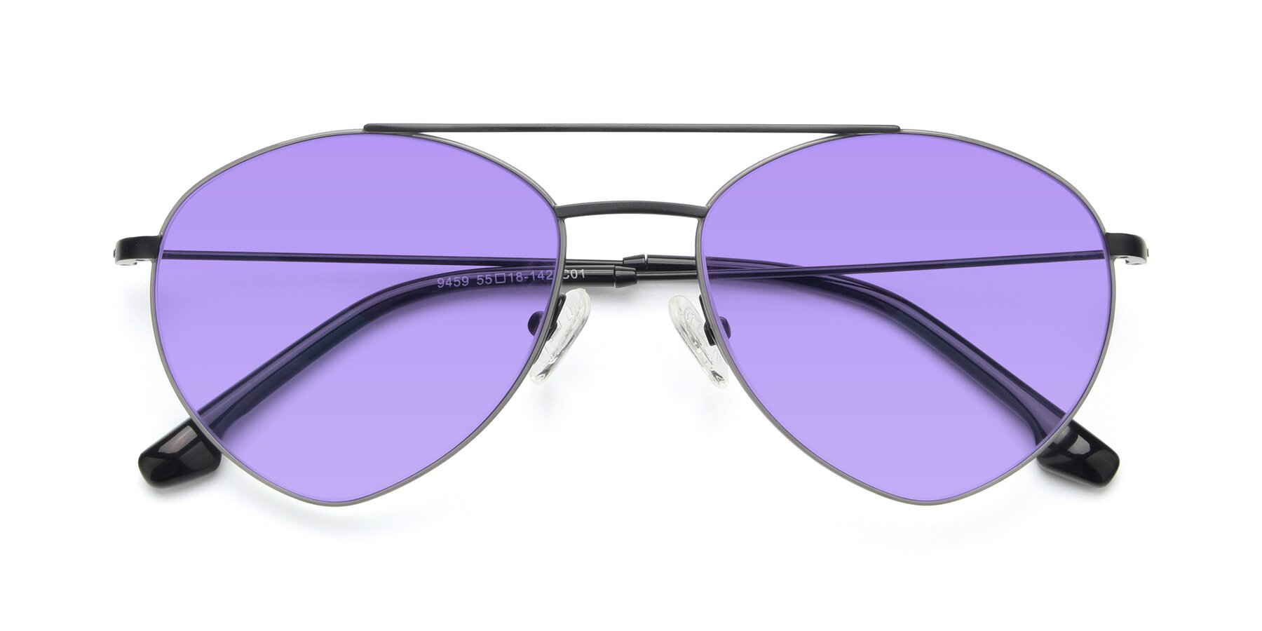 Folded Front of 9459 in Matte Black-Grey with Medium Purple Tinted Lenses