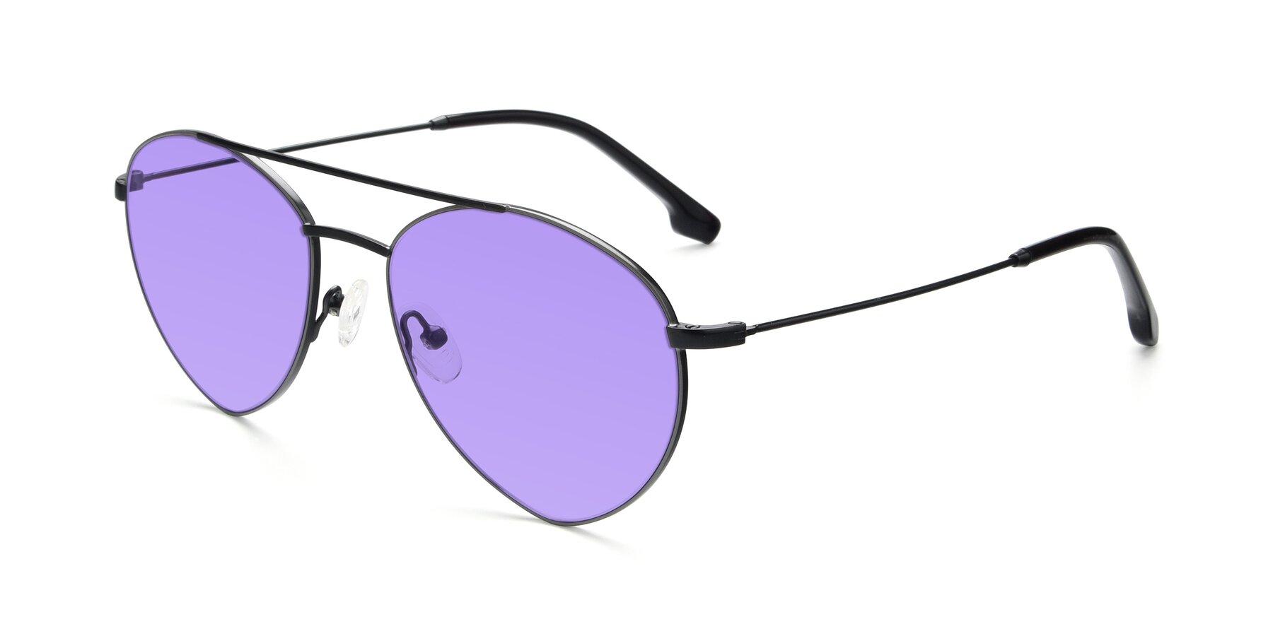 Angle of 9459 in Matte Black-Grey with Medium Purple Tinted Lenses