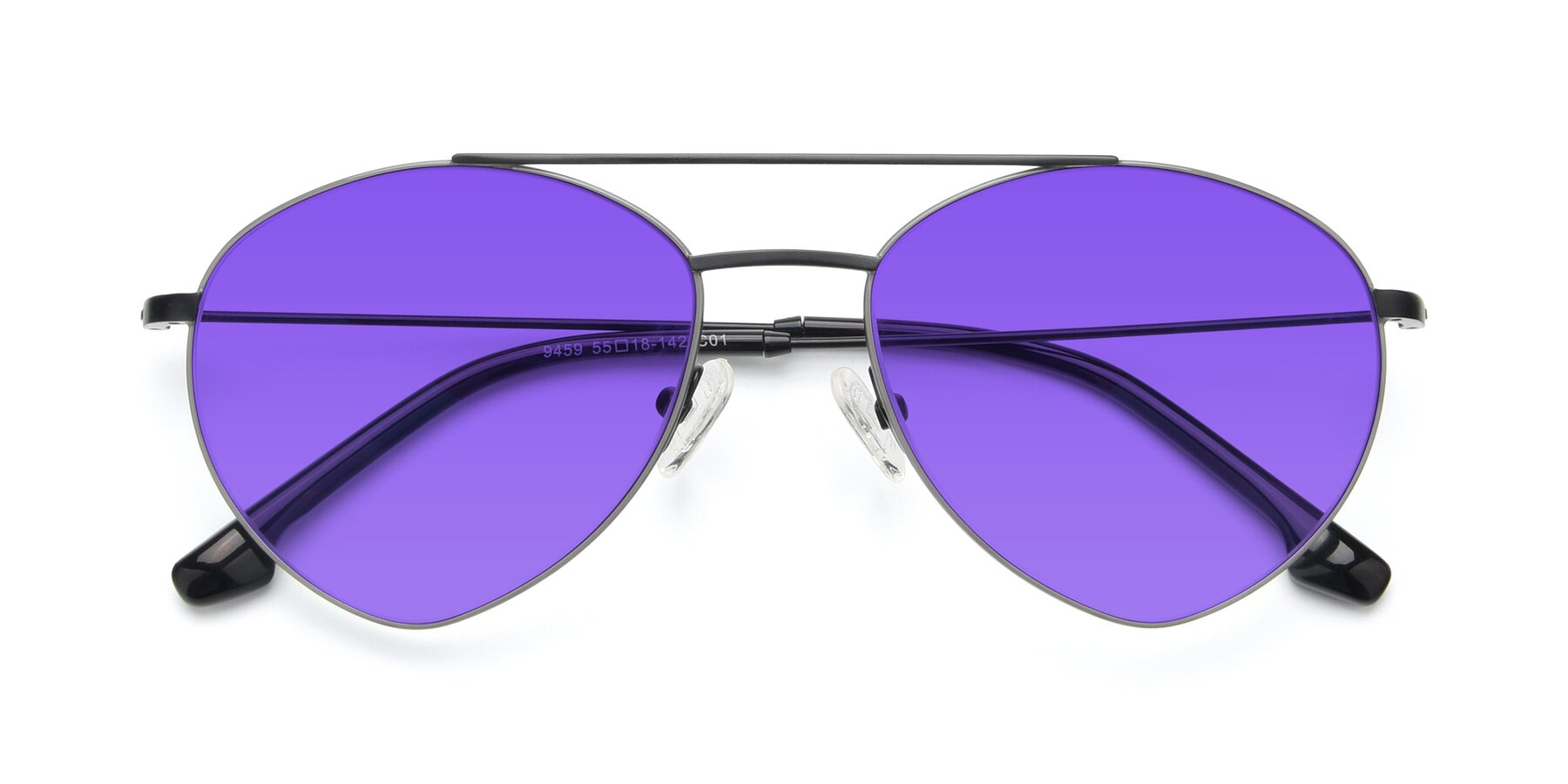 Folded Front of 9459 in Matte Black-Grey with Purple Tinted Lenses