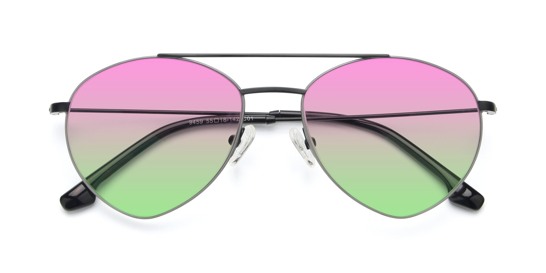 Folded Front of 9459 in Matte Black-Grey with Pink / Green Gradient Lenses