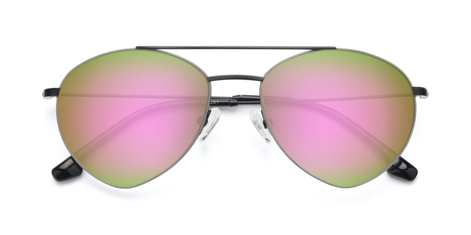 Folded Front of 9459 in Matte Black-Grey with Pink Mirrored Lenses