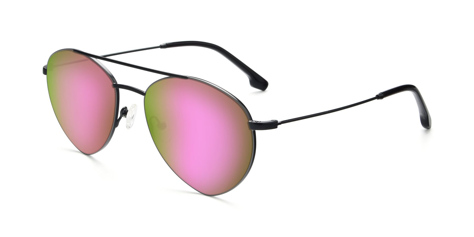 Angle of 9459 in Matte Black-Grey with Pink Mirrored Lenses
