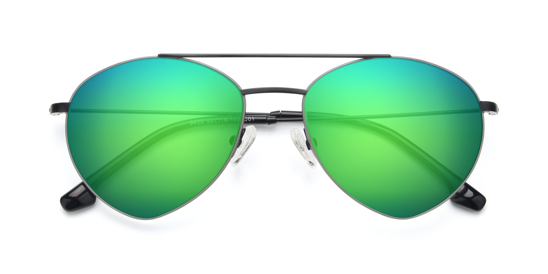 Folded Front of 9459 in Matte Black-Grey with Green Mirrored Lenses