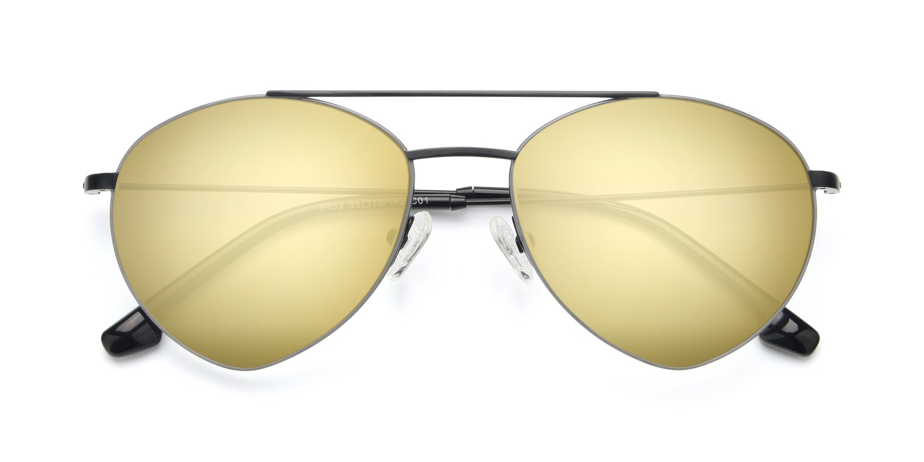 Folded Front of 9459 in Matte Black-Grey with Gold Mirrored Lenses