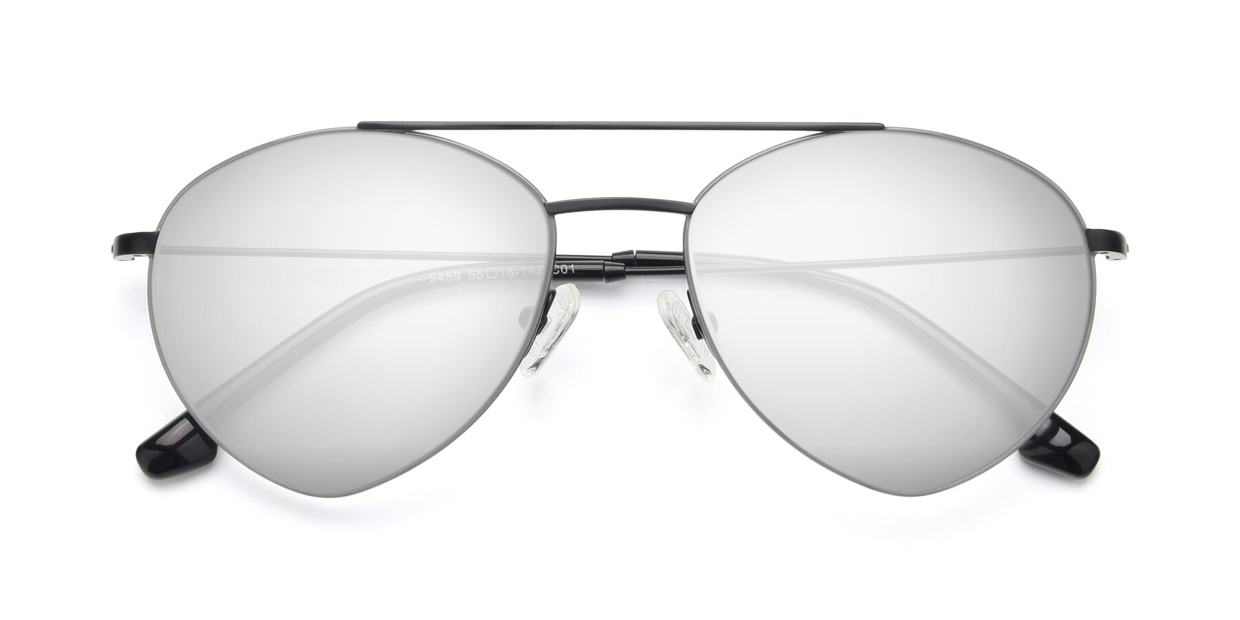 Folded Front of 9459 in Matte Black-Grey with Silver Mirrored Lenses