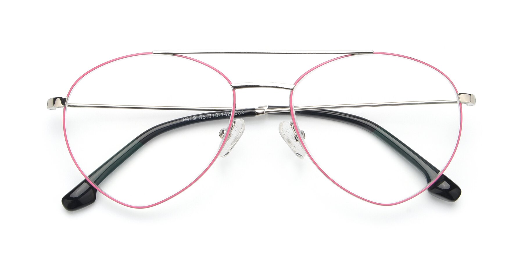 Folded Front of 9459 in Silver-Pink with Clear Eyeglass Lenses