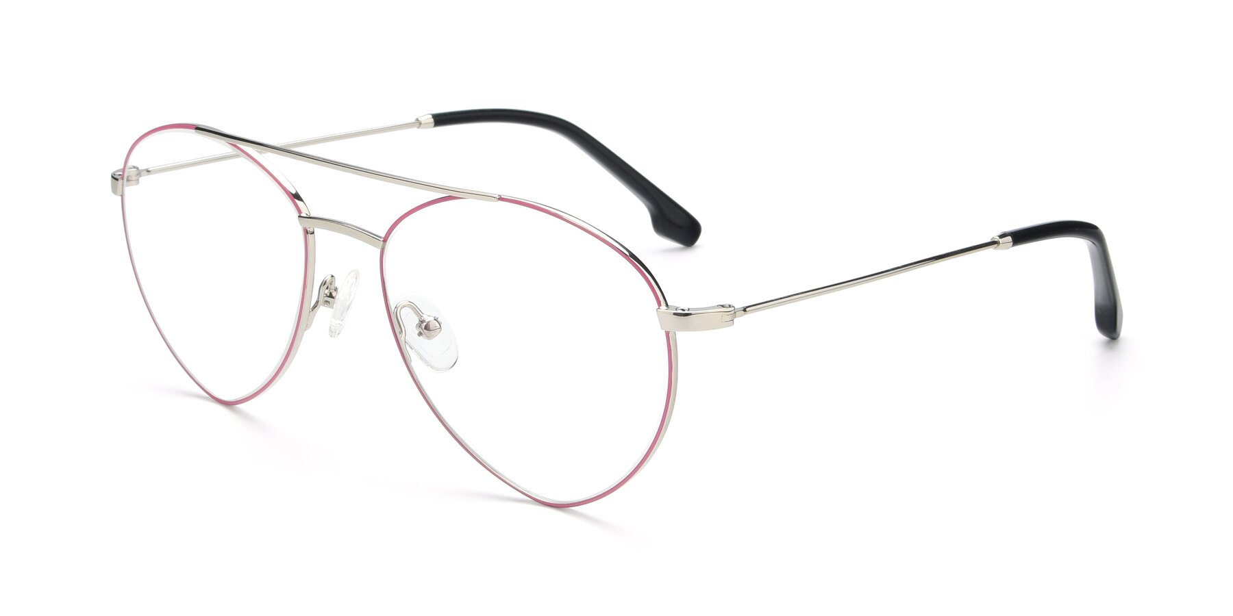Angle of 9459 in Silver-Pink with Clear Reading Eyeglass Lenses