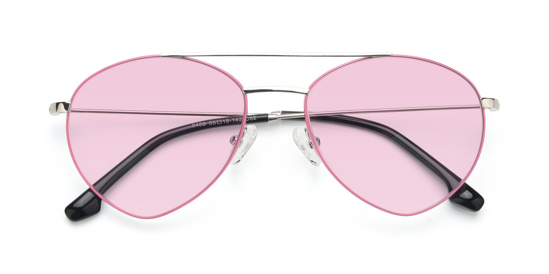Folded Front of 9459 in Silver-Pink with Light Pink Tinted Lenses