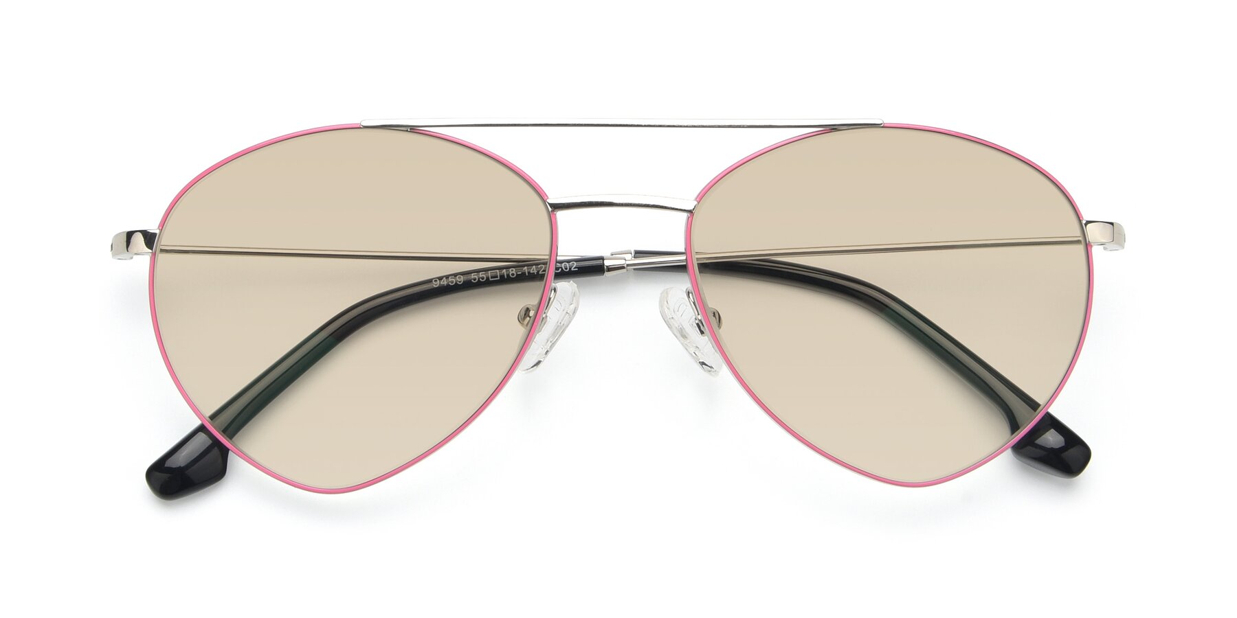 Folded Front of 9459 in Silver-Pink with Light Brown Tinted Lenses