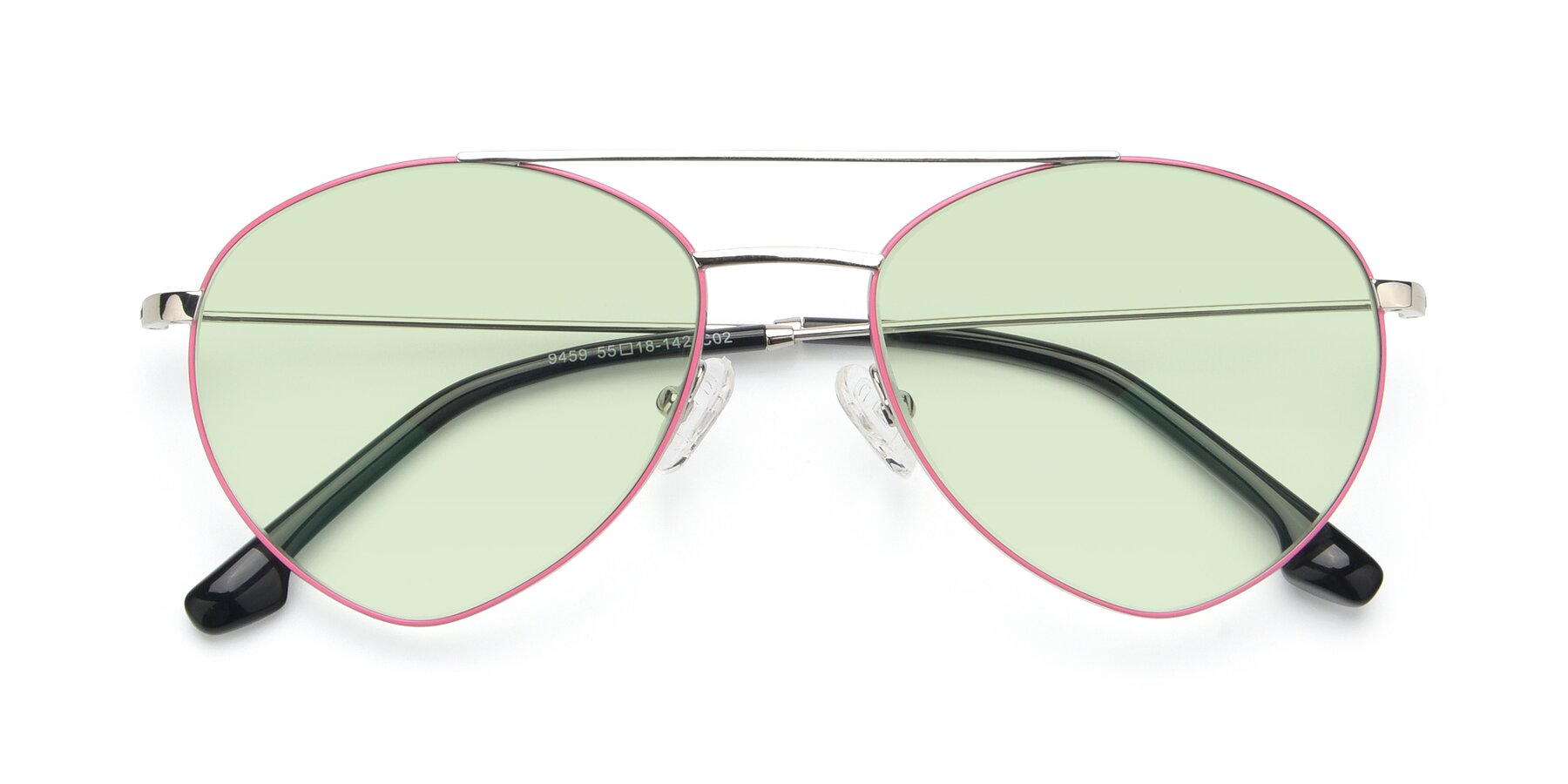 Folded Front of 9459 in Silver-Pink with Light Green Tinted Lenses