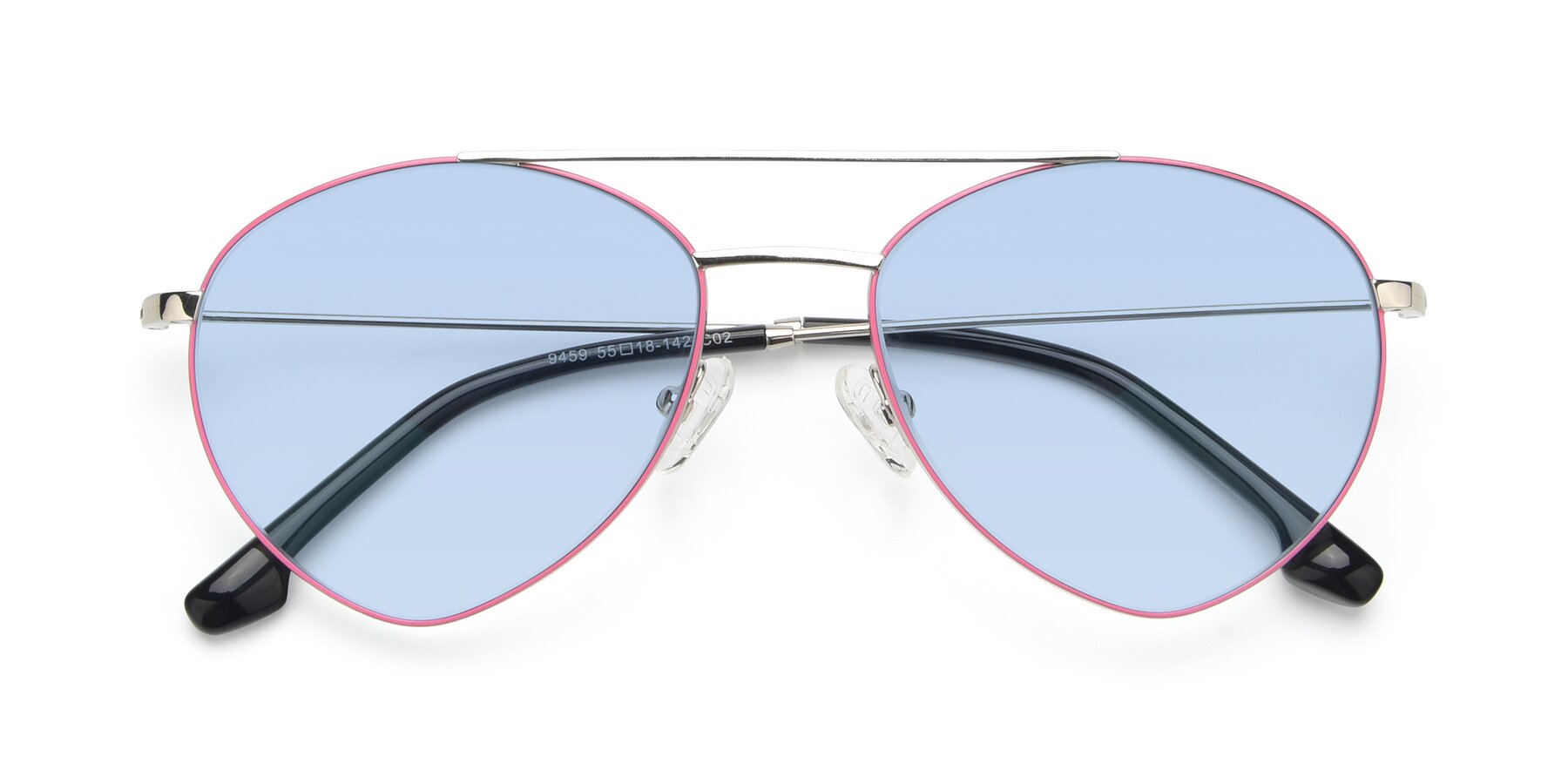 Folded Front of 9459 in Silver-Pink with Light Blue Tinted Lenses