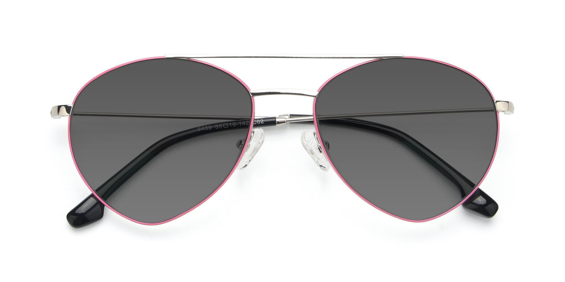 Folded Front of 9459 in Silver-Pink with Medium Gray Tinted Lenses