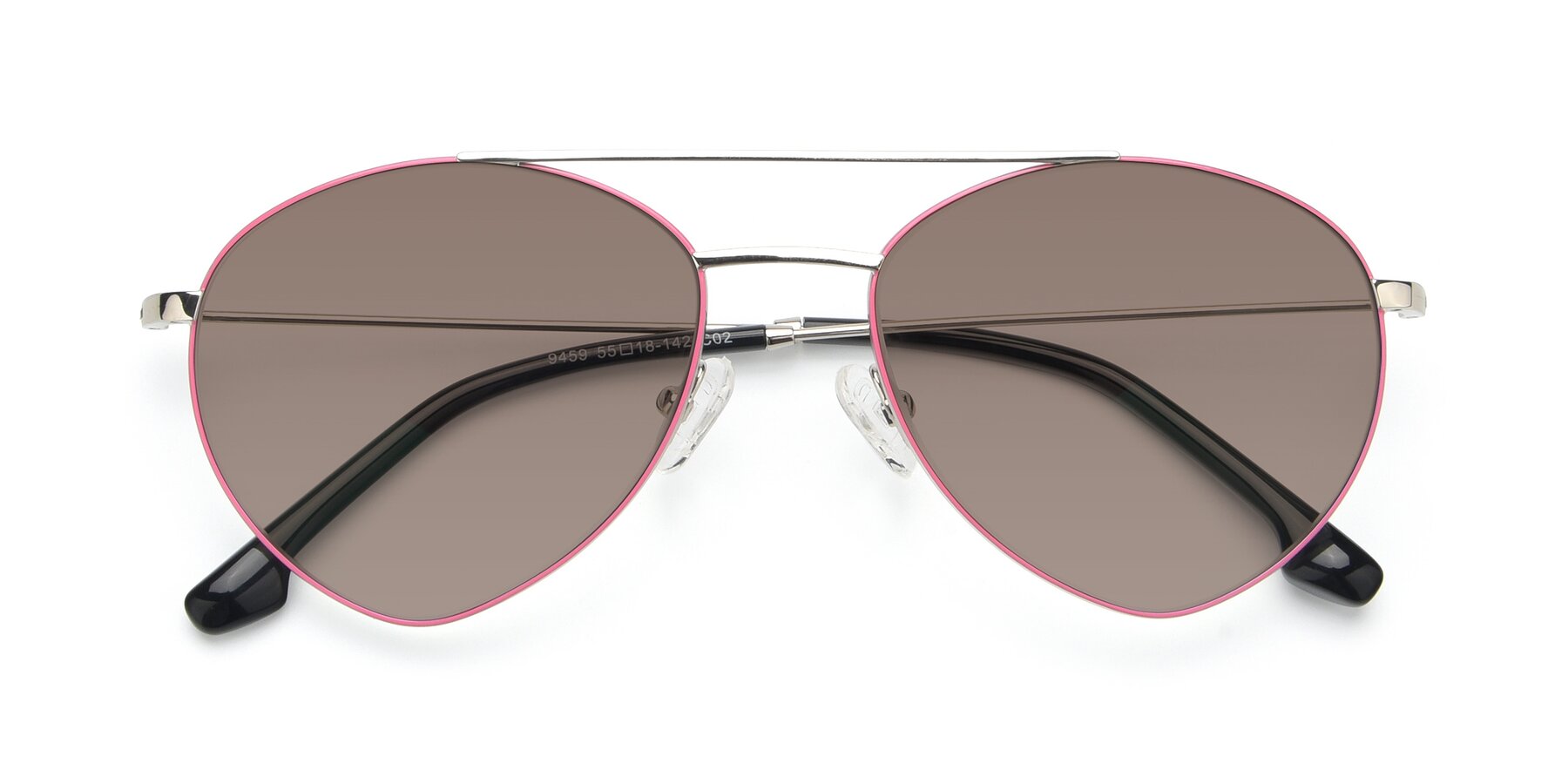 Folded Front of 9459 in Silver-Pink with Medium Brown Tinted Lenses