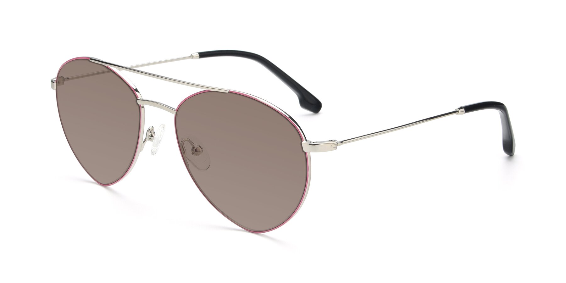 Angle of 9459 in Silver-Pink with Medium Brown Tinted Lenses