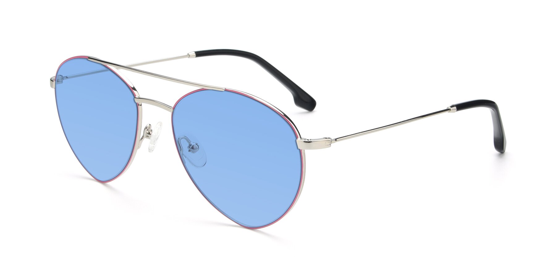 Angle of 9459 in Silver-Pink with Medium Blue Tinted Lenses