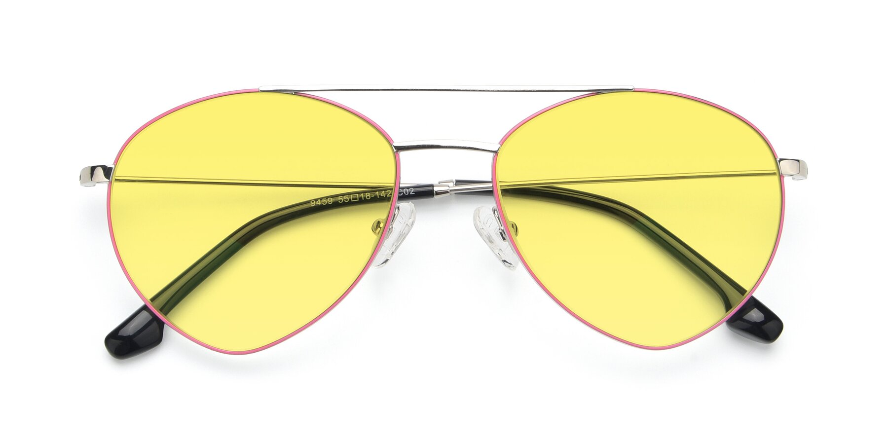 Folded Front of 9459 in Silver-Pink with Medium Yellow Tinted Lenses