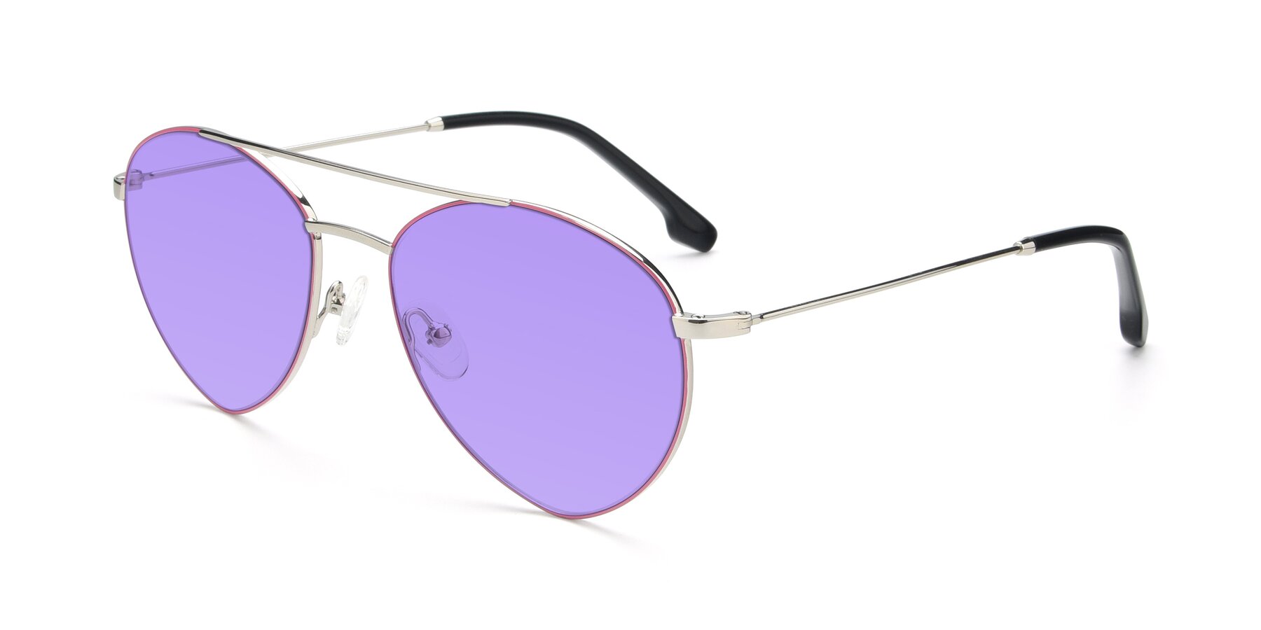 Angle of 9459 in Silver-Pink with Medium Purple Tinted Lenses
