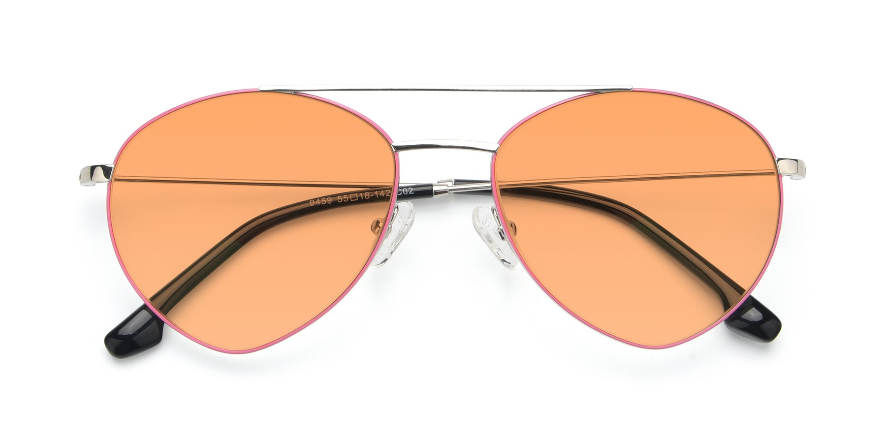 Folded Front of 9459 in Silver-Pink with Medium Orange Tinted Lenses