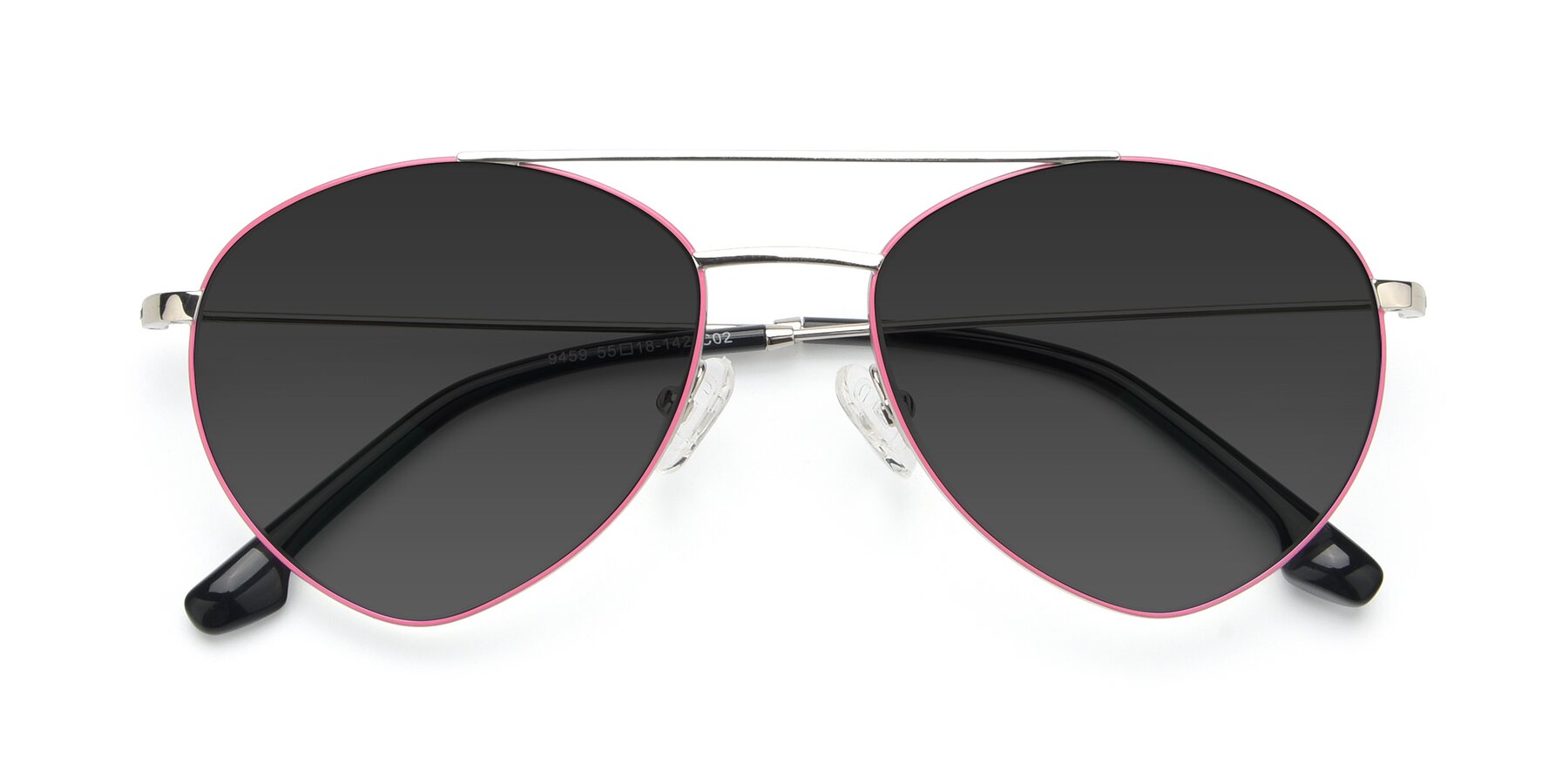 Folded Front of 9459 in Silver-Pink with Gray Tinted Lenses