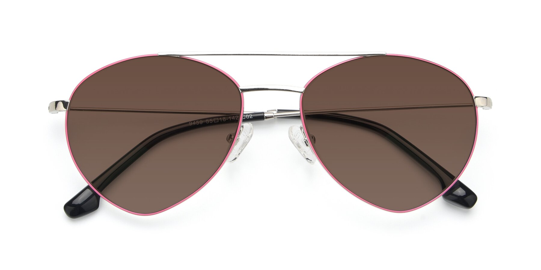 Folded Front of 9459 in Silver-Pink with Brown Tinted Lenses