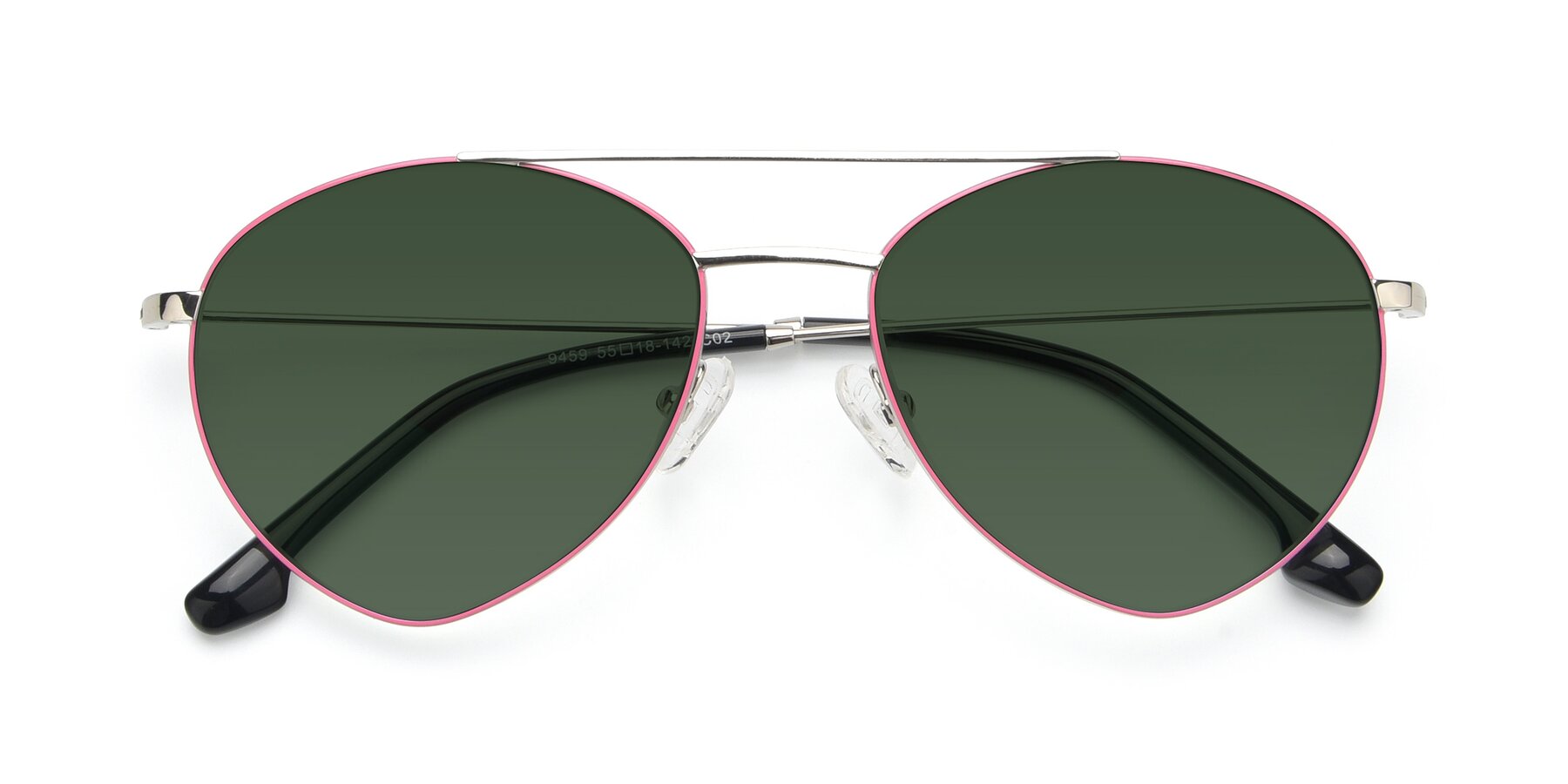 Folded Front of 9459 in Silver-Pink with Green Tinted Lenses