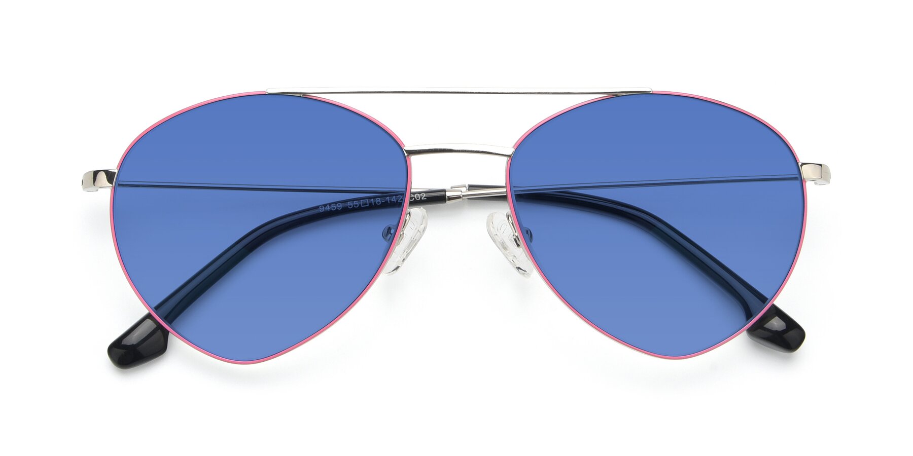 Folded Front of 9459 in Silver-Pink with Blue Tinted Lenses