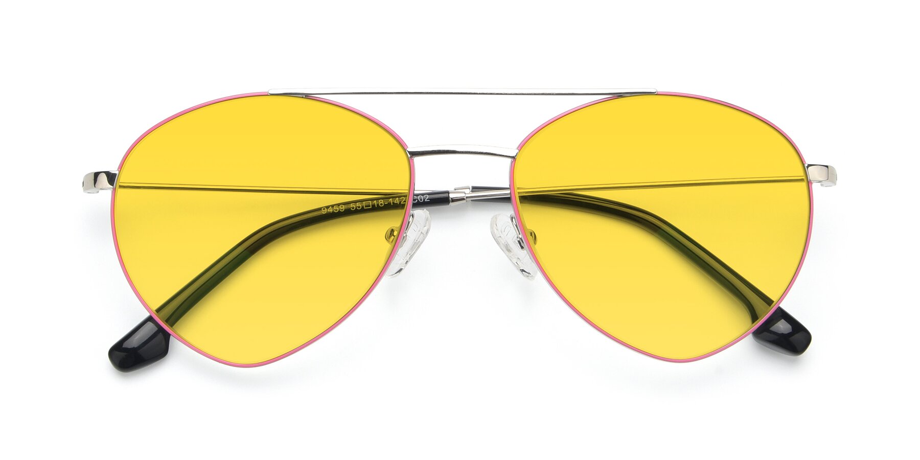 Folded Front of 9459 in Silver-Pink with Yellow Tinted Lenses