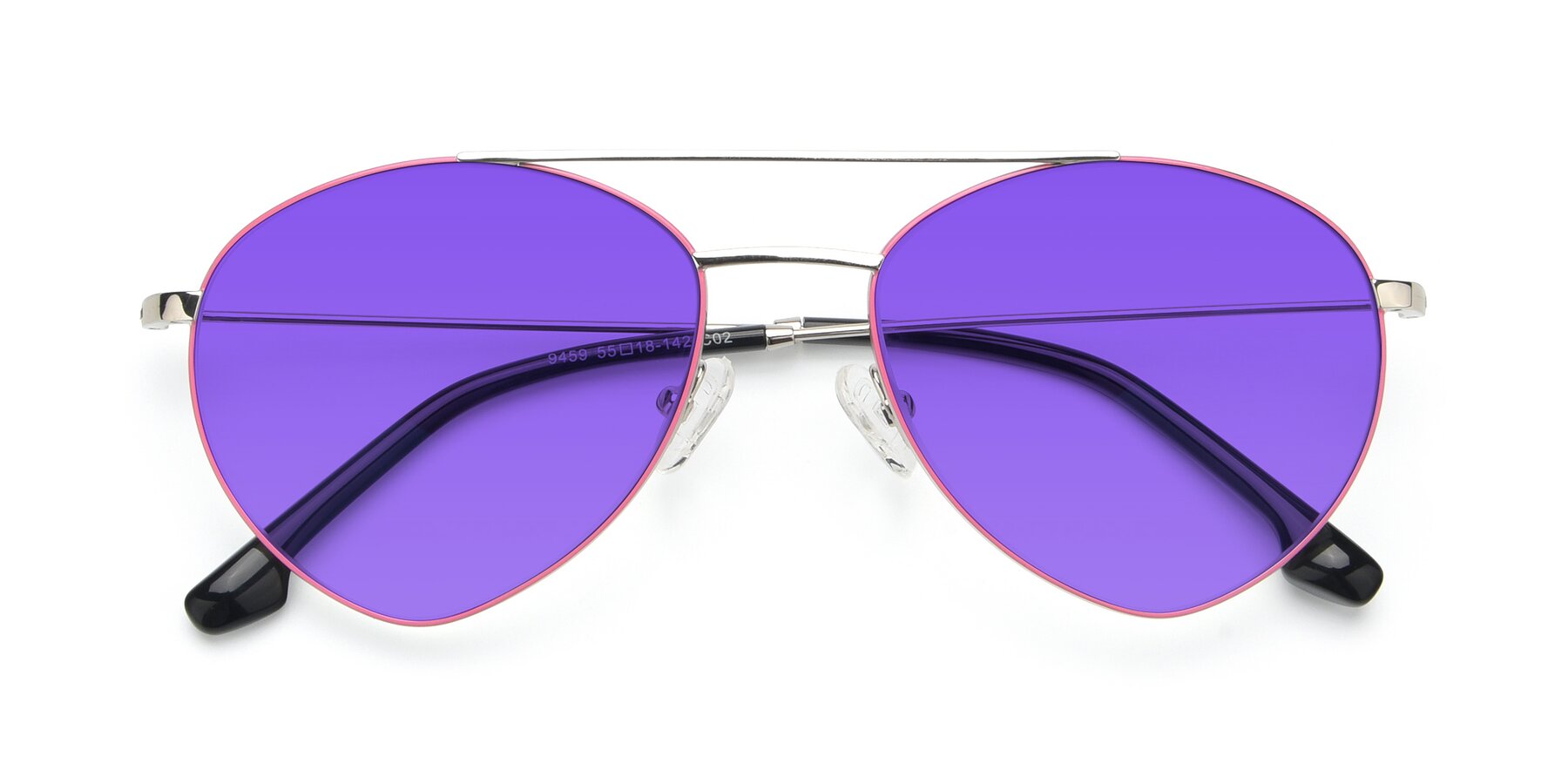Folded Front of 9459 in Silver-Pink with Purple Tinted Lenses