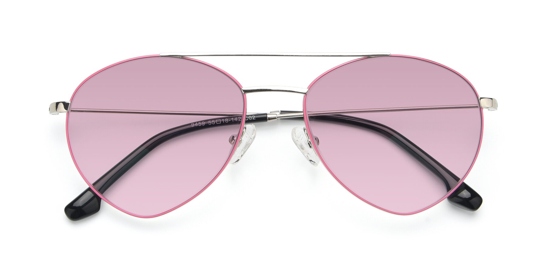 Folded Front of 9459 in Silver-Pink with Light Wine Tinted Lenses