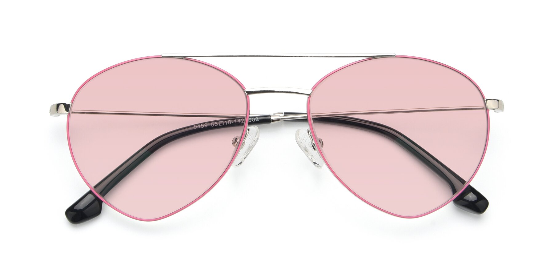 Folded Front of 9459 in Silver-Pink with Light Garnet Tinted Lenses