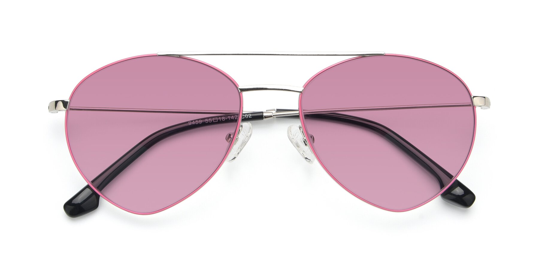 Folded Front of 9459 in Silver-Pink with Medium Wine Tinted Lenses