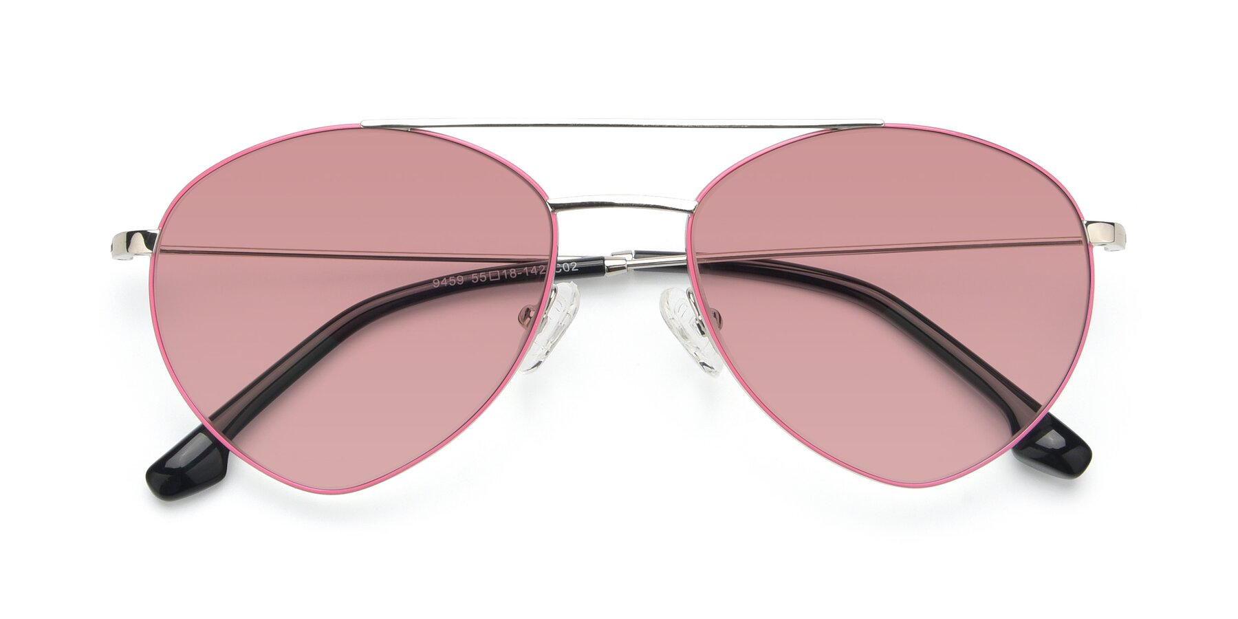 Folded Front of 9459 in Silver-Pink with Medium Garnet Tinted Lenses