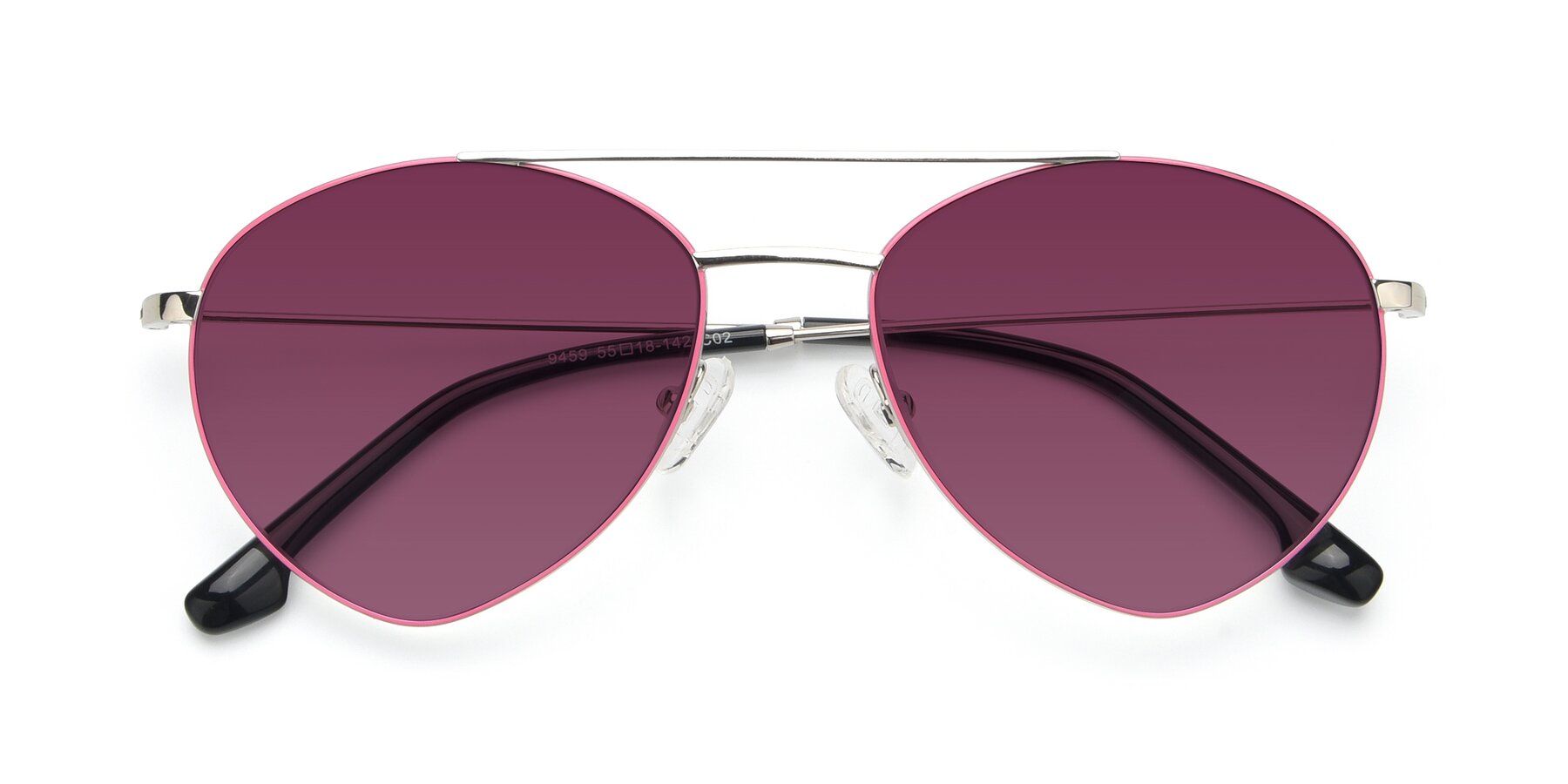 Folded Front of 9459 in Silver-Pink with Wine Tinted Lenses