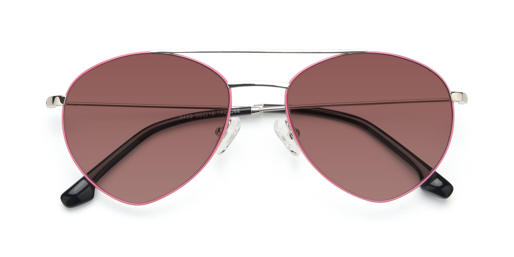 Folded Front of 9459 in Silver-Pink with Garnet Tinted Lenses