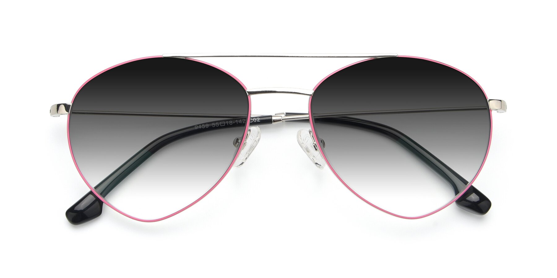 Folded Front of 9459 in Silver-Pink with Gray Gradient Lenses