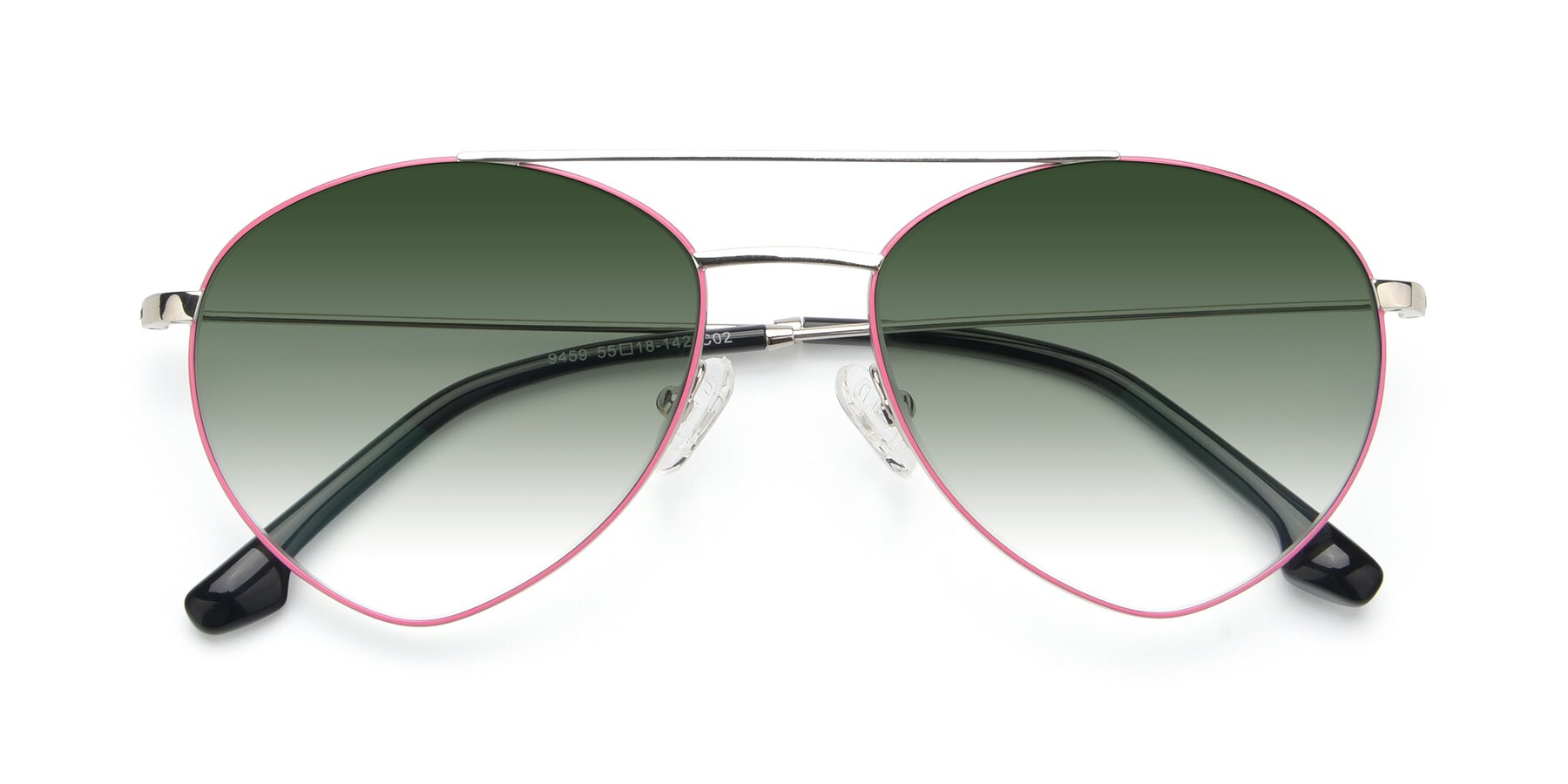 Folded Front of 9459 in Silver-Pink with Green Gradient Lenses