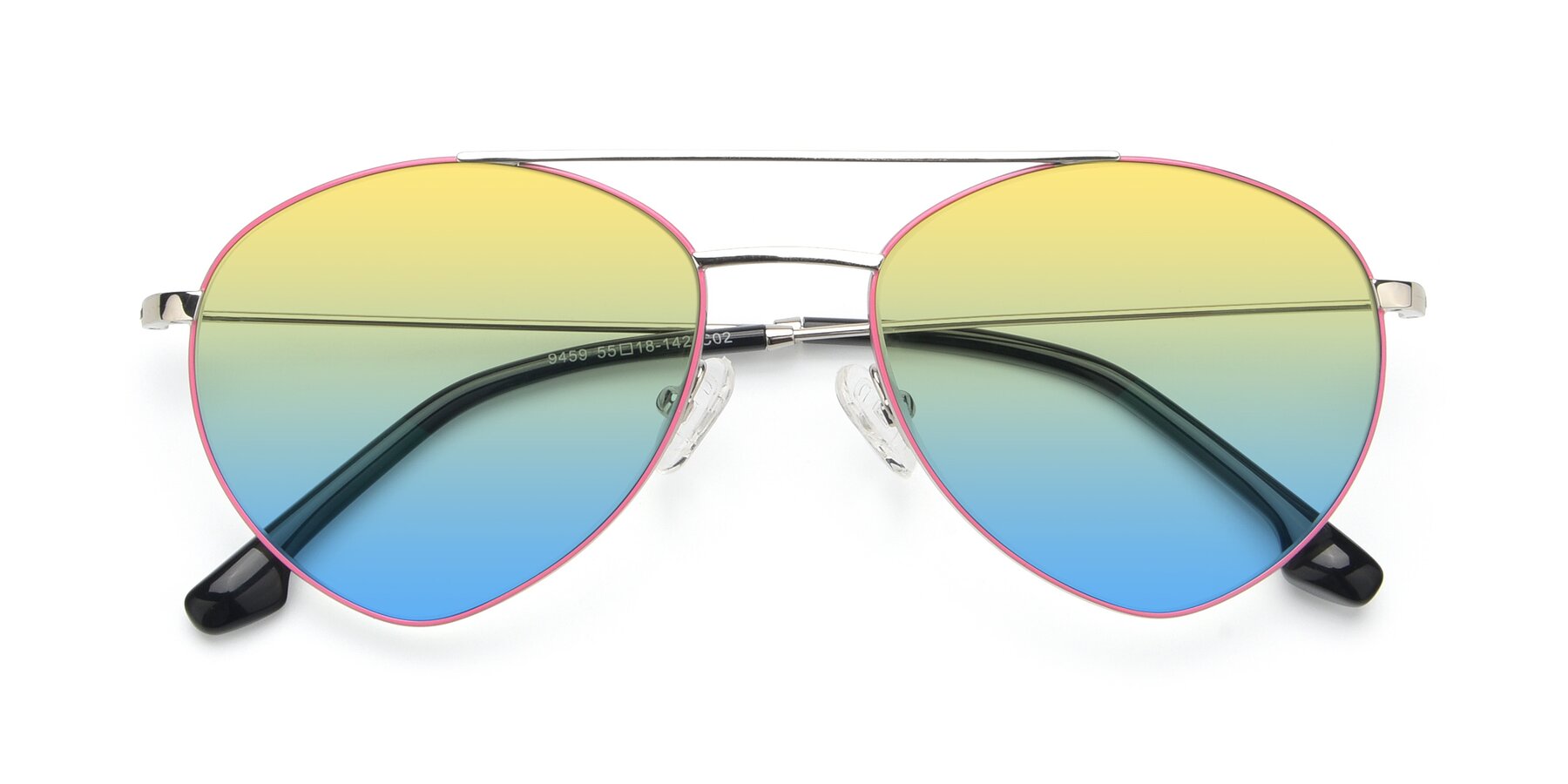 Folded Front of 9459 in Silver-Pink with Yellow / Blue Gradient Lenses