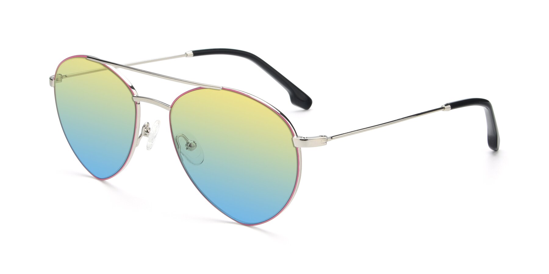 Angle of 9459 in Silver-Pink with Yellow / Blue Gradient Lenses
