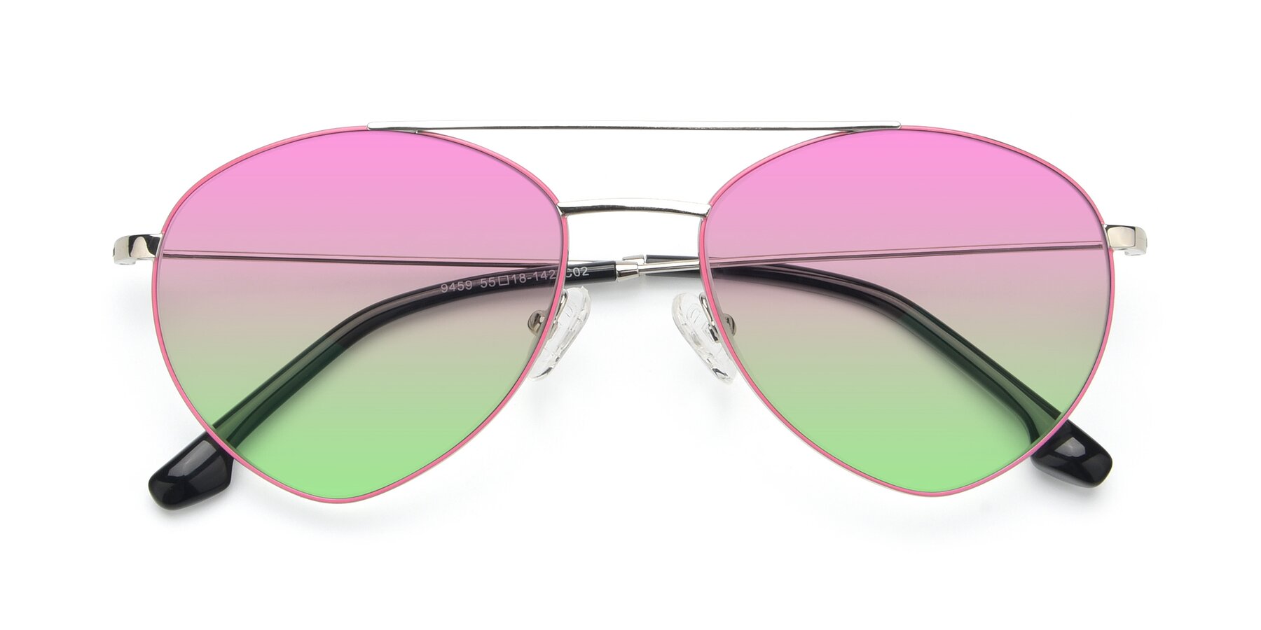 Folded Front of 9459 in Silver-Pink with Pink / Green Gradient Lenses