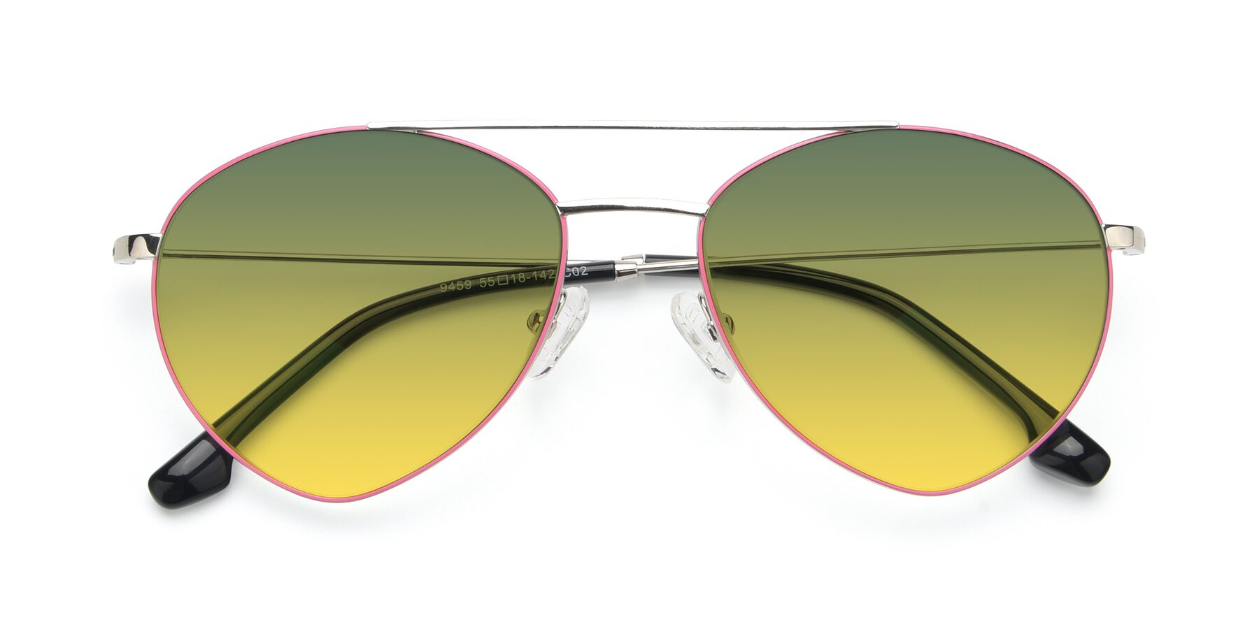 Folded Front of 9459 in Silver-Pink with Green / Yellow Gradient Lenses