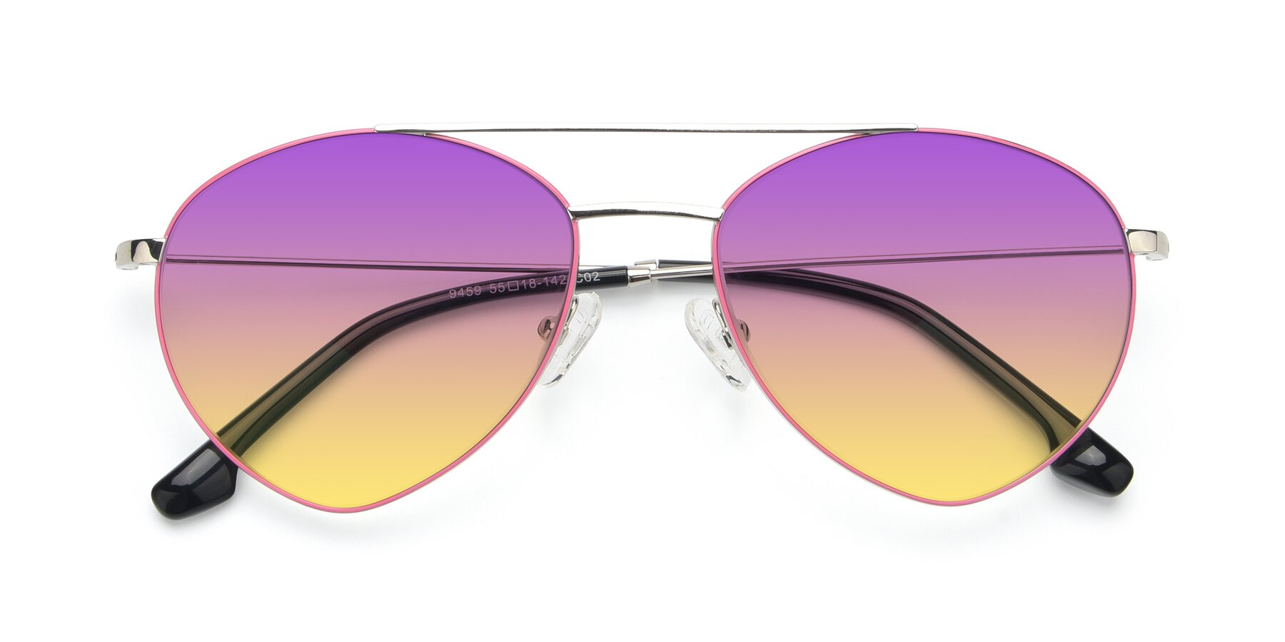 Folded Front of 9459 in Silver-Pink with Purple / Yellow Gradient Lenses