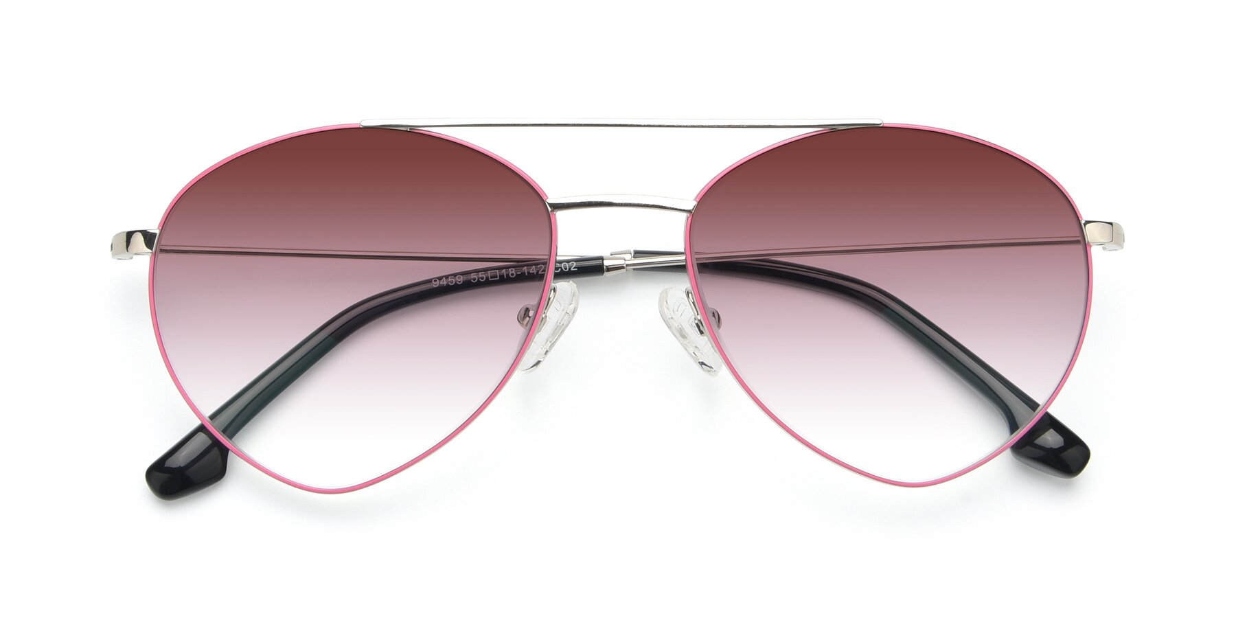 Folded Front of 9459 in Silver-Pink with Garnet Gradient Lenses